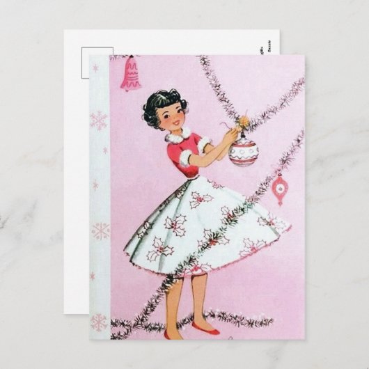 Vintage Retro Weihnachtsfrau Postkarte (Vorne/Hinten)