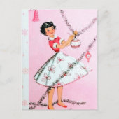Vintage Retro Weihnachtsfrau Postkarte (Vorderseite)