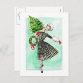Vintage Retro Weihnachtsfrau Postkarte (Vorne/Hinten)