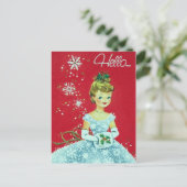 Vintage Retro Weihnachtsfrau Postkarte (Stehend Vorderseite)