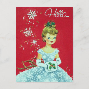 Vintage Retro Weihnachtsfrau Postkarte