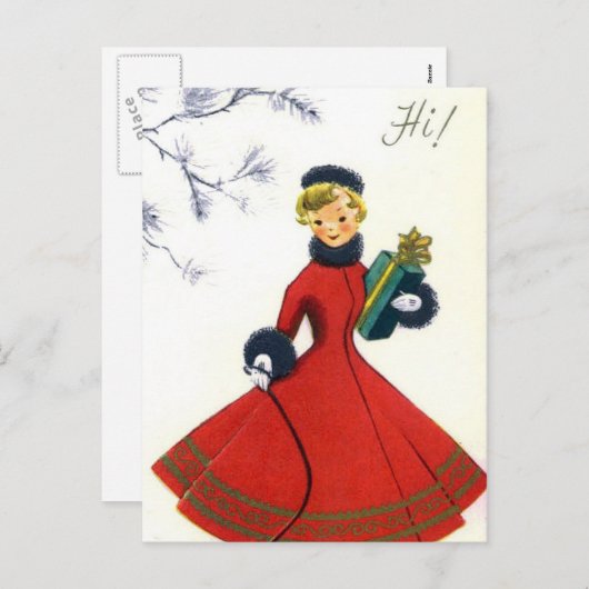 Vintage Retro Weihnachtsfrau Postkarte (Vorne/Hinten)
