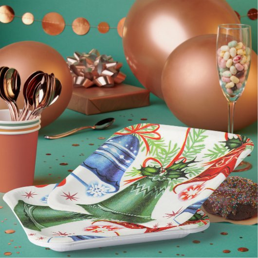 Vintage Retro Weihnachtsglocken Holiday Party Plat Pappteller (Multi)