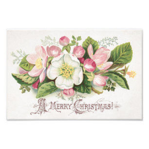 Vintage Retro-Weihnachtskarte, Apfelblüten Fotodruck