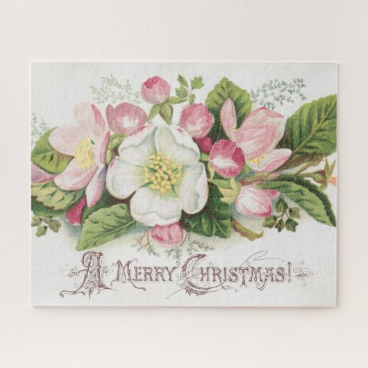 Vintage Retro-Weihnachtskarte, Apfelblüten Puzzle (Horizontal)