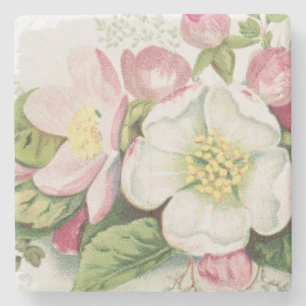 Vintage Retro-Weihnachtskarte, Apfelblüten Steinuntersetzer