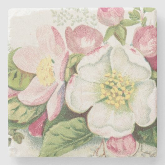Vintage Retro-Weihnachtskarte, Apfelblüten Steinuntersetzer (Vorderseite)