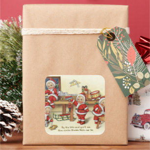 Vintage Retro Weihnachtskarte Weihnachtsaufkleber Quadratischer Aufkleber