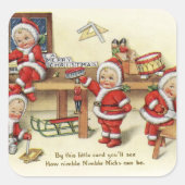 Vintage Retro Weihnachtskarte Weihnachtsaufkleber Quadratischer Aufkleber (Vorderseite)