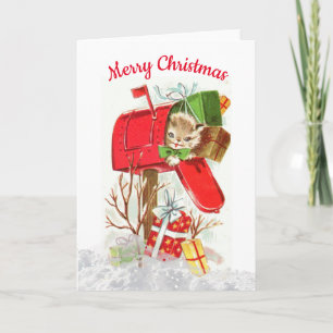 Vintage Retro Weihnachtskatze Grußkarte Dankeskarte