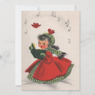 Vintage Retro Weihnachtslied singendes Mädchen Feiertagskarte