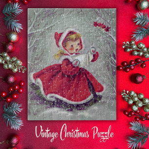 Vintage Retro Weihnachtslied singendes Mädchen im Puzzle