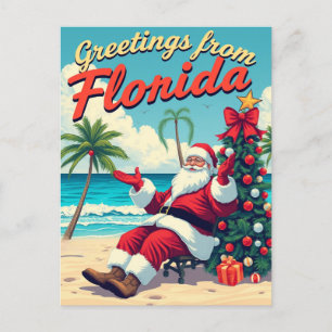 Vintage Retro Weihnachtsmann am Strand - Florida Feiertagspostkarte