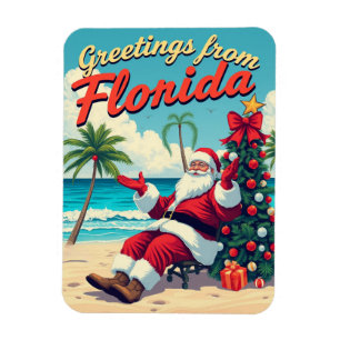 Vintage Retro Weihnachtsmann am Strand - Florida Magnet