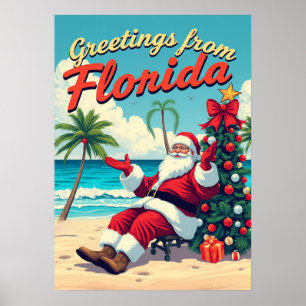 Vintage Retro Weihnachtsmann am Strand - Florida Poster