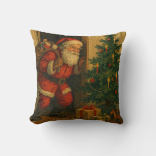 Vintage/Retro Weihnachtsmann besucht zu Weihnachte Kissen