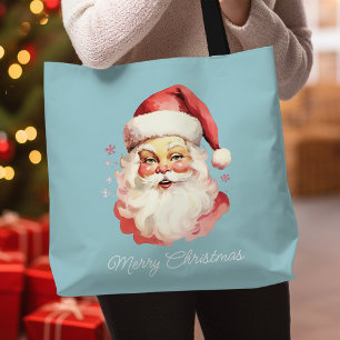 Vintage Retro Weihnachtsmann Blau Frohe Weihnachte Tasche