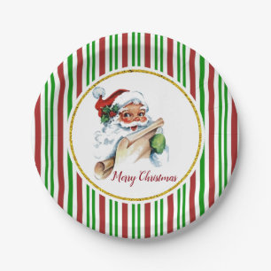 Vintage Retro Weihnachtsmann Frohe Weihnachten Pappteller
