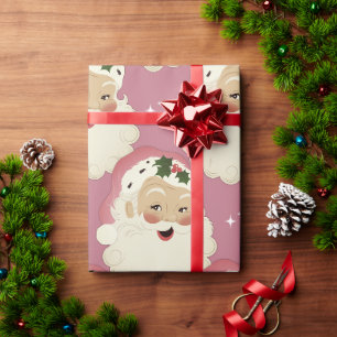 Vintage Retro Weihnachtsmann-Gesicht Glanz Ästheti Geschenkpapier