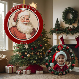 Vintage Retro Weihnachtsmann  Keramik Ornament