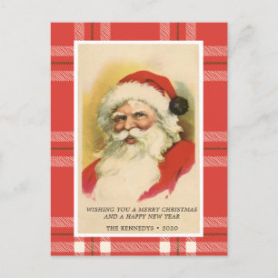 Vintage Retro Weihnachtsmann Rotes Karo-Weihnach Postkarte