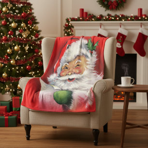 Vintage Retro Weihnachtsmann überprüft seine Liste Fleecedecke