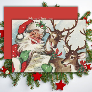 Vintage Retro Weihnachtsmann und Rentiere Weihnach Feiertagskarte