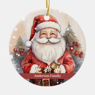 Vintage retro Weihnachtsmann Wasserfarben-Illustra Keramik Ornament