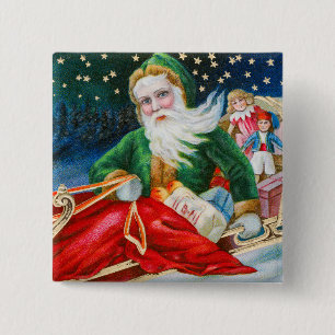 Vintage Retro Weihnachtsmann Weihnachtspostkarte Button