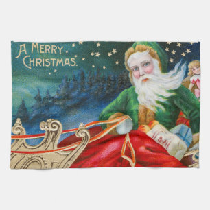 Vintage Retro Weihnachtsmann Weihnachtspostkarte Geschirrtuch