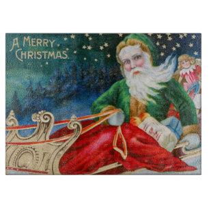 Vintage Retro Weihnachtsmann Weihnachtspostkarte Schneidebrett