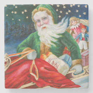 Vintage Retro Weihnachtsmann Weihnachtspostkarte Steinuntersetzer