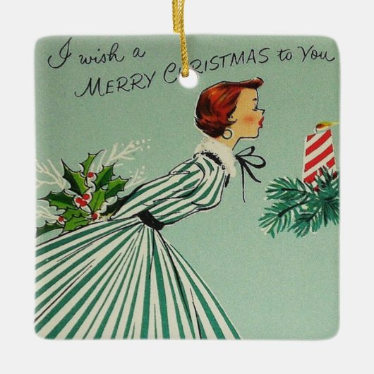 Vintage Retro Weihnachtsverzierung Keramikornament (Vorderseite)