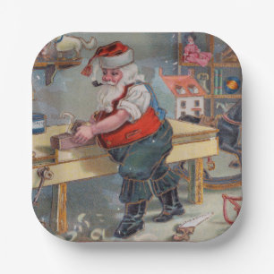 Vintage Retro Weihnachtswerkstatt von Santa Claus Pappteller