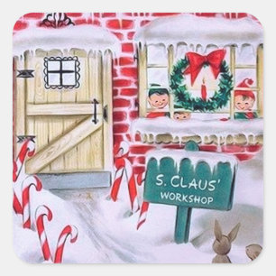 Vintage Retro Weihnachtswerkstatt Weihnachten Quadratischer Aufkleber