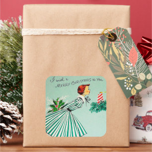 Vintage Retro Weihnachtswunsch Feiertags-Aufkleber Quadratischer Aufkleber