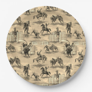 Vintage Retro Western Rodeo Cowboy Pappteller
