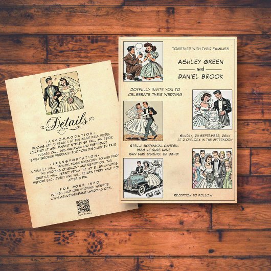Vintage Retro Whimsical 50er Comic Hochzeit Einladung
