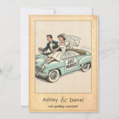 Vintage Retro Whimsical Just Married Comic Hochzei Einladung (Vorderseite)