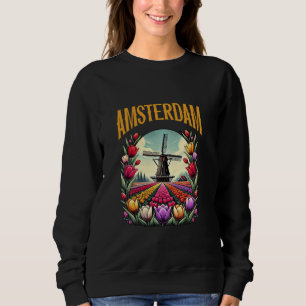 Vintage Retro-Windmühle auf Tulpenfeld Amsterdam N Sweatshirt