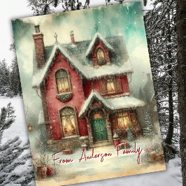 Vintage Retro Winter Snow House Christmas Holidays Postkarte