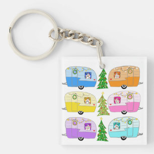 Vintage Retro Wohnwagen Feiertage Weihnachten Süß Schlüsselanhänger