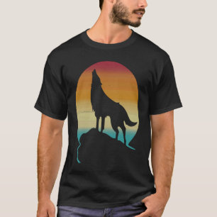 Vintage Retro Wölfe Wolf Heulen bei Mond Silhouett T-Shirt