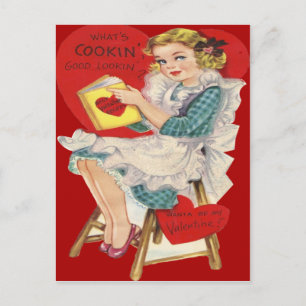 Vintage Retro Woman Cooking Valentine Card Feiertagspostkarte