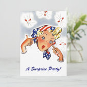 Vintage Retro wunderliche Überraschungs-Party Einladung (Stehend Vorderseite)