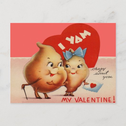 Vintage Retro Yam Valentine Card Feiertagspostkarte (Vorderseite)