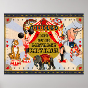Vintage Retro Zirkus Geburtstagsfeier Benutzerdefi Poster