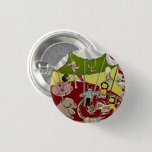 Vintage Retro-Zirkustiere Ring Thema Pinback Button