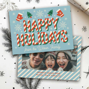 Vintage Retro Zuckerrohr-Familienfoto Glücklich Feiertagskarte