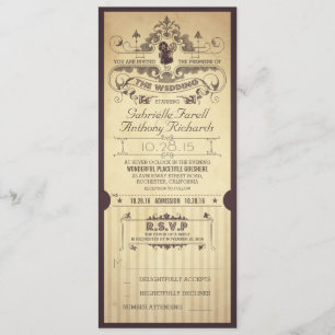 Vintage-Retrofarbene Kinokarten als Hochzeitseinla Einladung